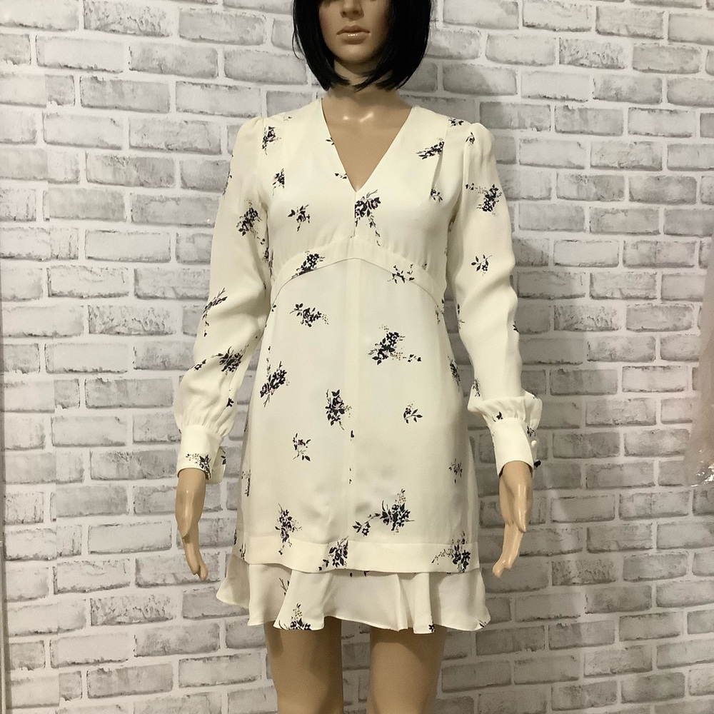 A.L.C. Silk Sana Flounce Hem Long Sleeve Flower Print Dress Size 0